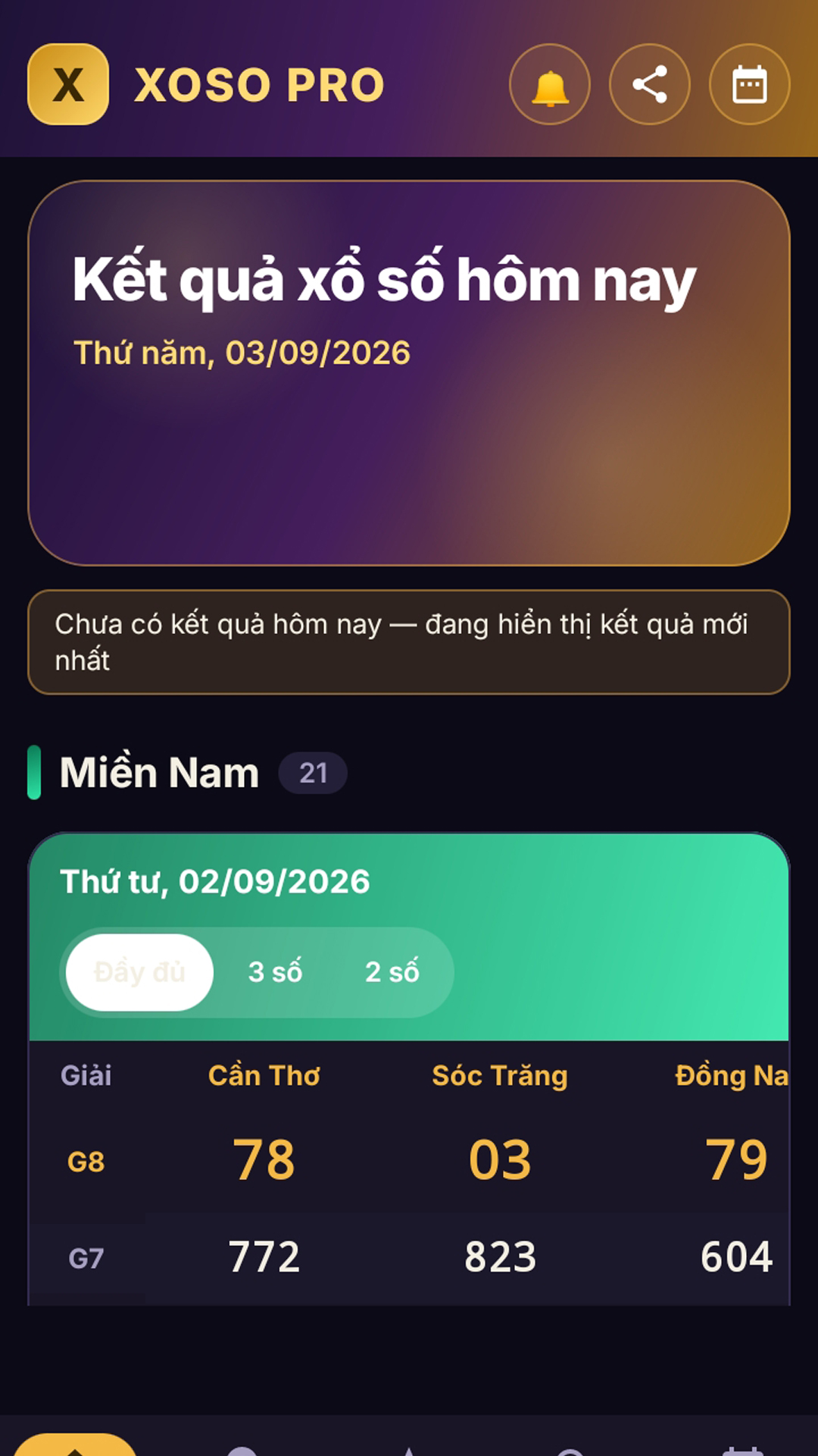 Daily lottery results dashboard