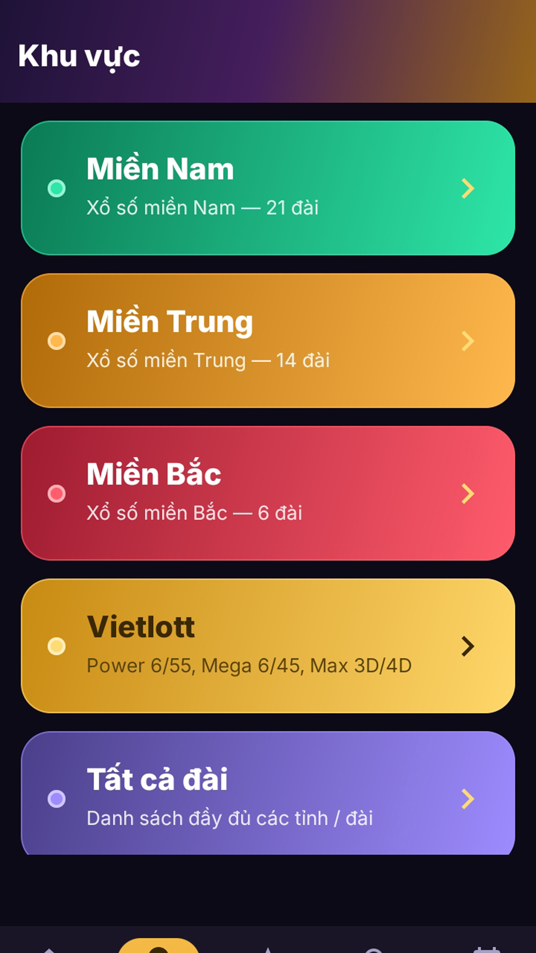 Region selection menu