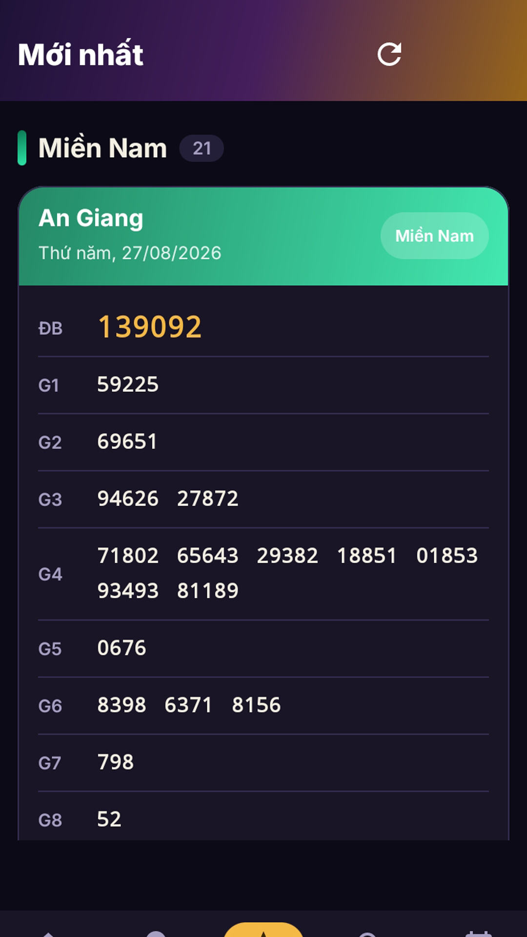 Complete winning numbers results
